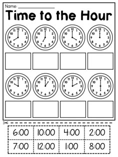 a worksheet for telling time to the hour