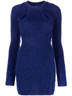 electric blue mohair-wool blend crew neck cut-out detailing long sleeves straight hem Dress Reference, Guess Clothing, Marc Jacobs Dress, Fall Winter Dresses, Rocker Chic, Airport Fashion, Mohair Wool, Online Shopping For Women, Knitwear Design