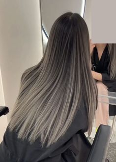 Curtain Bang Long Hair Straight, Ash Blonde Balayage Highlights On Dark Hair, Dark Brown To Platinum Blonde Balayage, Brown Hair With Ashy Lowlights, Ash Hair Color Balayage, Black Hair And Ash Highlights, Dark Brown Hair With White Balayage, Dark To Ash Brown Balayage, Ashy Blonde On Black Hair