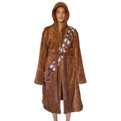 PRICES MAY VARY. Star Wars Style: Embody your inner Wookie warrior with this Star Wars Chewbacca Bathrobe. Help Han Solo escape his carbonite prison while you're still on your first cup of coffee in this luxurious plush robe. Chewie Approved: Authentically designed to look like the huggable Wookie, this bathrobe is fashioned after Chewbacca's iconic furry figure. Soft and warm, this lightweight fleece robe features embroidered designs, including an applique bandolier. Wookie Warm: Made of 100% s Star Wars Home, Star Wars Marathon, Star Wars Style, Hooded Robe, Disney Fashion, Chewbacca, Disney Merchandise, Disney Style, Embroidered Design