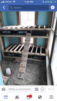 a ladder is in the middle of an unfinished room