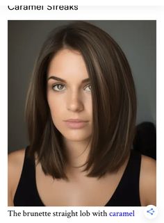 Medium Bob Hairstyles Brunette Straight, Chocolate Brown Long Bob, Brown Lob With Highlights Straight, Long Bob Dark Brown Hair Straight, Brown Lob Straight, Long Aline Bob, Long Inverted Bob With Bangs, Hair For Round Face Shape, Hair Cut Guide