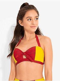 Hit the beach or pool in an  Iron Man  swim top and feel as confident as Tony Stark. This halter swim top has a yellow and red hexagon design with his mask and name in the center of some hexagons. The lightly padded cups feature a keyhole and tie detail at the center. The back fastens with a hook and the neck with a tie.     Bottoms not included.     Officially licensed by Her Universe  Shell: 82% nylon; 18% spandex  Lining: 100% polyester  Wash cold; dry flat  Imported Red Hexagon, Lilo And Stitch Ohana, Pirate Tattoo, Halter Swim Top, Culture Clothing, Marvel Shirt, Retro Swimsuit, Marvel Movie, Her Universe