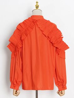 SIZE Bust:120cm,Waist:120cm,Raglan Length:70cm,Length:64cm Note: 1 inch = 2.54 cm, 1 cm = 0.39 inch note: measurement by hands allow 2-3cm errors which is normal Chic Orange Ruffled Top, Red Ruffled Stretch Tops, Red Stretch Ruffle Tops, Fall Solid Top With Ruffles, Solid Ruffled Tops For Fall, Chic Orange Blouse With Ruffles, Chic Orange Ruffled Blouse, Solid Color Ruffled Long Sleeve Shirt, Long Sleeve Ruffled Shirt