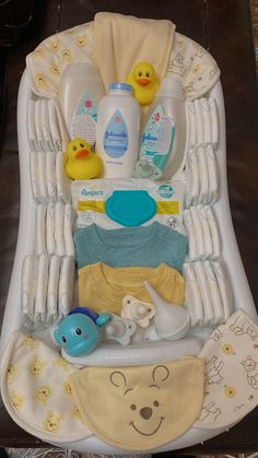 a baby's diaper is laid out on a table