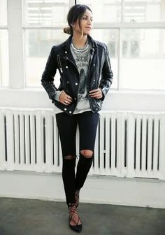 Jeans Trend, Mode Shoes, Lace Up Flats, Cooler Look, Trend Fashion, Casual Black, Outfit Casual