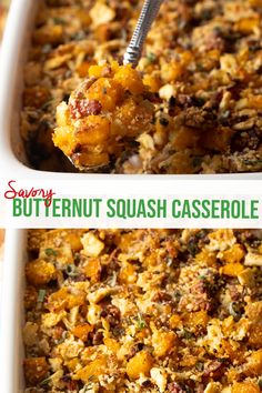 a casserole dish with butternut squash in it