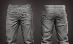 the back and side view of a pair of gray jeans