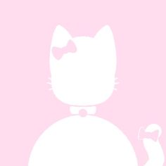 a white hello kitty sitting on top of a pink ball with a bow in it's hair