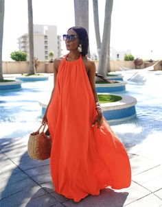 Solid Sleeveless Halter Backless Loose Maxi Dresses Long Spaghetti Strap Dress, Fly With Me, Long Halter Dress, Backless Long Dress, Langer Rock, Solid Color Dress, Color Dress, Line Dress, Vacation Dresses