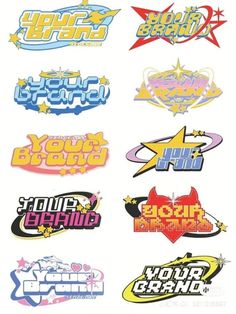 various stickers with different logos on them