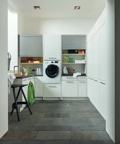 a washer sitting inside of a kitchen next to a counter