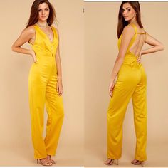 Nwot Size Medium Jumpsuit In A Golden Yellow Color. I Would Say This Fits A Numeric Size 4/6. It’s A Heavy Satin And Lined To The Mid-Thigh. Back Is Open. Yellow Jumpsuits And Rompers For Night Out, Gold Jumpsuits And Rompers For Spring, Gold Fitted Jumpsuits And Rompers For Date Night, Yellow V-neck Jumpsuits And Rompers For Party, Yellow V-neck Jumpsuit For Parties, Sleeveless Gold Jumpsuits For Spring, Chic Gold Jumpsuits And Rompers For Date Night, Yellow Jumpsuit, Golden Yellow Color