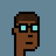 the face of a man with glasses in pixel art style, on a blue background