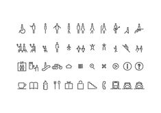 an image of people icons and symbols in line on a white background with space for text