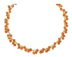 "Rich Natural Carnelian Gemstone Necklace.. Over 150 gemstones. Cluster style with dangling stones. This is a great dainty and feminine necklace. The gems are 3.to 3.5mm in size. The necklace length is 18-19\". The chain is 14k gold plate and the clasp is 14k gold filled. Very colorful natural stones. Shipping is Free!" Feminine Necklace, Carnelian Earrings, Faceted Bead Necklace, Blue Sapphire Necklace, Orange Agate, Carnelian Necklace, Gold Filled Necklace, Faceted Gems, Drop Beads