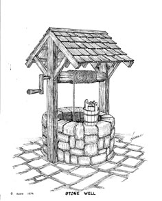 a drawing of a stone well in the ground