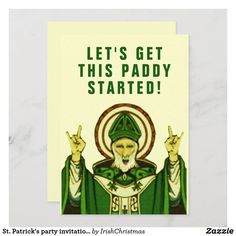 a st patrick's day card with an image of a saint patrick holding up two fingers