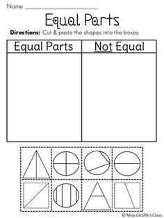 equal parts worksheet for grade 1 students to practice fractions and number sense