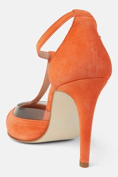 Arancia Orange T-Strap Suede Pointed Heels are a fashion-forward shoe with retro vibes that will take you from day to night in luxurious style. These pumps have an ankle buckle closure, vinyl sections on top, and a leather interior making them perfect for any outfit without sacrificing style or comfort. These fabulous heels can be paired with any number of skirts, trousers, or dresses. Handcrafted in Italy by Danilo Di Lea by RoselinaComposition: 100% Suede Leather Details:- 4" (100mm) heel- Pad Stylish Heels, Orange You Glad, T Strap Heels, Pointed Heels, Suede Pumps, Retro Vibe, T Strap, Suede Heels, Italian Fashion