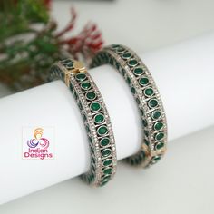 This stunning set of two oxidized German silver bangle bracelets are perfect for any Trendy or traditional occasion. The traditional Indian design and intricate carving make these bangles a beautiful accessory. Silver Kada, Intricate Carving, Indian Bangles, Silver Cuff Bangle, Temple Jewelry, Bangles Indian, Bangle Bracelet Set, Bracelets Set, Kundan Necklaces