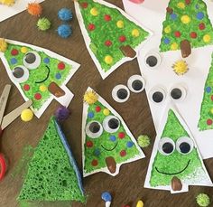 paper plate christmas trees with googly eyes and pom poms