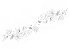 a line drawing of flowers and leaves on a white background