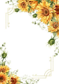 sunflowers with green leaves and yellow flowers are arranged in the shape of a square