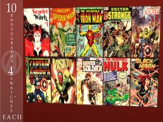 a collage of comic covers in red and white