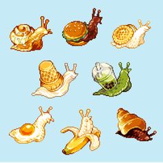 the cross stitch pattern shows different types of snails and other animals, including one snail