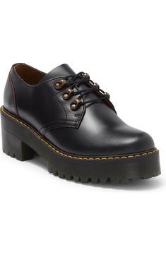 Dr. Martens Leona Lug Sole Platform Derby (Women) | Nordstromrack Dr Martens Leona, Flip Flop Slippers, Karl Lagerfeld Paris, School Aesthetic, Jean Shirt Dress, Stuart Weitzman Shoes, Window Shopping, Sports Blazer, Heeled Loafers