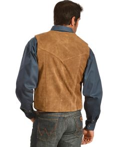 Fitted Sleeveless Rugged Outerwear, Fitted Western Style Outerwear Vest, Fitted Western Style Vest Outerwear, Fitted Western Vest Outerwear, Western Style Vest With Pockets For Fall, Western Style Brown Vest For Western-themed Events, Brown Western Vest For Western-themed Events, Fitted Vest For Western-themed Events In Fall, Fitted Western Leather Vest