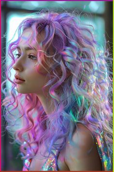 Prism Hair Color, Two Tone Hair Color Ideas, Two Tone Hair Color, Iridescent Hair, Self Haircut, Money Pieces, Two Tone Hair, Cyberpunk Female