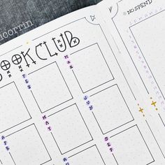 an open planner with the words'dork club'written in black on it