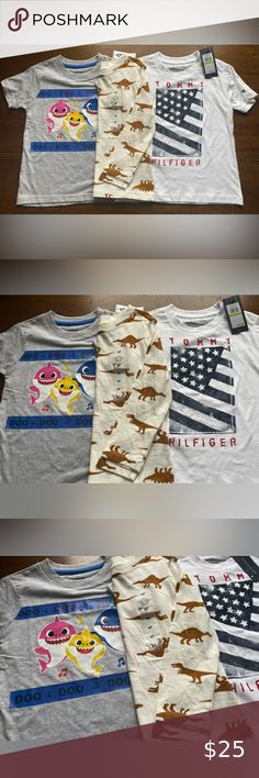 •NWT•{3 Tops} Toddler Boy 4T Shirt Bundle Baby Shark, Long Sleeve Tee, Toddler Boys, Kids Shirts, Cream Color, Short Sleeve Tee, Tommy Hilfiger, Long Sleeve Tees, Size 4