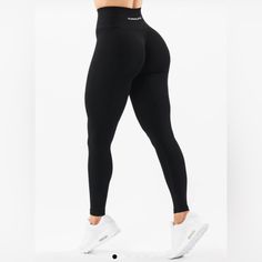 Never Worn Alphalete Leggings!! Mid-rise Black Leggings For Gym, Black Mid-rise Gym Leggings, Black High Stretch Mid-rise Leggings, Black Mid-rise High Stretch Tights, Black Mid-rise Workout Leggings, Black Mid-rise Workout Tights, Mid-rise Black Workout Tights, Alphalete Leggings, Colorful Leggings