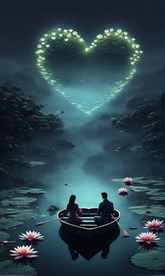 two people in a boat floating on top of water