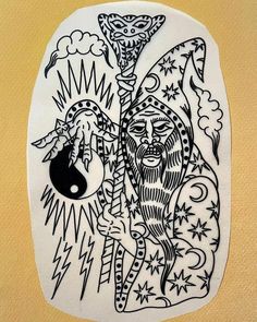 Magic Traditional Tattoo, Evil Wizard Tattoo, Traditional Wizard Tattoo Flash, 13 Flash Tattoo, Wizard Tattoo Flash, Traditional Wizard Tattoo, Mara Tattoo, One Piece Tattoo Ideas, Rock Of Ages Tattoo