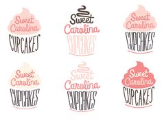 six cupcakes with the words sweet carolina and california written in different font styles