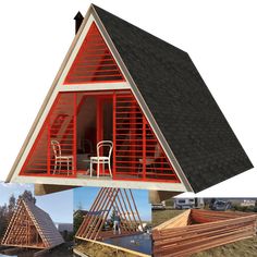 a collage of photos showing different types of wooden structures and their uses in architecture