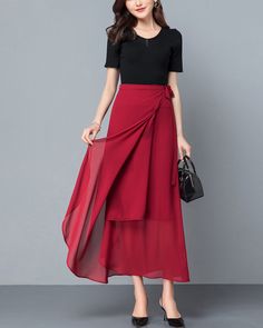 * A high-end midi skirt with wide hem, very cool. * Made of quality pearl chiffon, very smooth and comfortable. * Material: 100% polyester * Size: True to US size, US 0-US 20 are available, you can let us know your usual size and height in your order. * Shipping: Free shipping Processing time : 5-7 Business days Delivery time : 7-20 Business days Tracking number available If you need rush order or expedited shipping, please let us know, thanks. Evening Flared Wrap Skirt For Spring, Chic Chiffon Skirt For Party, Chic Chiffon Party Skirt, Flowy Summer Evening Skirt, Flowy Evening Skirt For Summer, Chic Flowy Long Skirt, Flowy Skirt For Summer Evenings, Chic Party Chiffon Skirt, Elegant Pleated Tiered Wrap Skirt