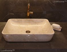 Our marble countertop sink SATIS. 40x60x12 cm. 🌱 100% natural cream marble. ⚒ We produce Stone Sinks, Stone Bathtubs in Indonesia. 👉 Check our profile... 💡 Work with us... Pebble Tile, Stone Bath, Countertop Basin, Marble Sinks, Beige Marble, Sink Countertop, Stone Sink