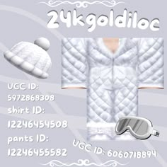 an advertisement for a white jacket and goggles