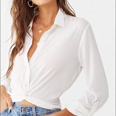 Woven Button-Front Cropped Shirt W/Elastic Back (1) Black Shirt (1) White Shirt $15 Each Or Both For $25 Casual White Blouse By Forever 21, Forever 21 Casual White Blouse, Casual Collared Tops From Forever 21, Elegant Long Sleeve Tops From Forever 21, Elegant Long Sleeve Tops By Forever 21, Forever 21 Collared Tops For Day Out, Forever 21 Summer Button-up Blouse, Forever 21 Long Sleeve Tops For Work, Forever 21 Collared Tops With Button Closure