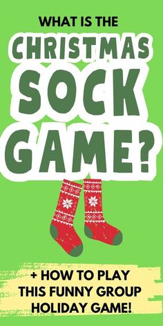 the christmas sock game is being played in front of a green background with red socks on it