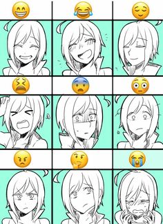 an anime character's face with different expressions and facial expressions on the same sheet