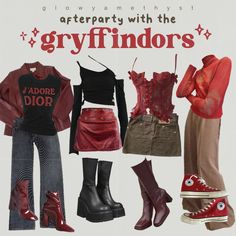 Gryffindor Party Outfit, Gryfinndor Outfit, Griffindor Outfits, Gryffindor Aesthetic Outfit, Gryffindor Party, Gryffindor Inspired Outfits, Gryffindor Outfit Aesthetic, Gryffindor Outfits, Gryffindor Outfit