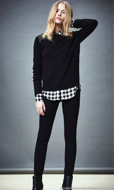 Sweaters otoño invierno 2015. Moda otoño invierno 2015. Black White Check Shirt Outfit, Black Top Casual Outfit, Preppy Blazer, Checkered Shirt, Gingham Check, Professional Outfits