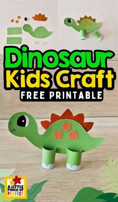 the dinosaur kids's craft is made from paper and has been cut out to look like