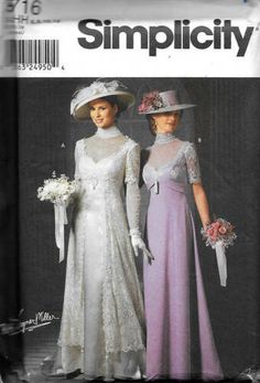 Simplicity Pattern 9716 Patti Wagner Miller 6 -12 Edwardian Titanic Wedding Gown 39363219408 | eBay Historical Wedding Dresses, Edwardian Fashion Dresses, Edwardian Wedding Dress, Titanic Dress, Edwardian Gowns, Edwardian Costumes, Gown Sewing Pattern, Edwardian Wedding, Wedding Dress Patterns